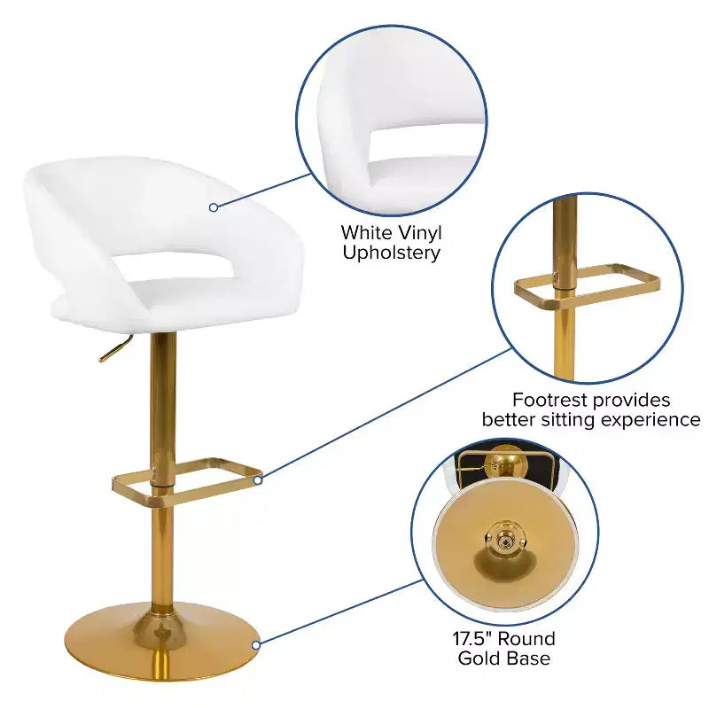Flash Furniture Tabouret de bar contemporain en vinyle, réglable en hauteur, avec dossier mi-haut arrondi, ensemble de 2