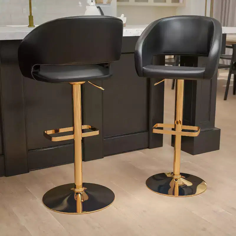 Flash Furniture Tabouret de bar contemporain en vinyle, réglable en hauteur, avec dossier mi-haut arrondi, ensemble de 2