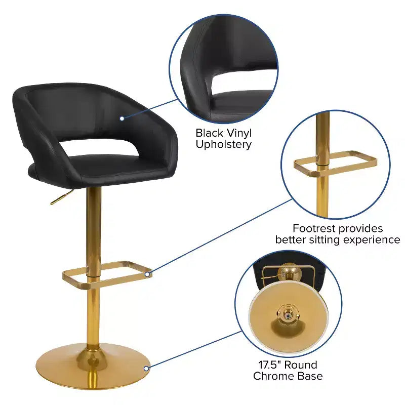 Flash Furniture Tabouret de bar contemporain en vinyle, réglable en hauteur, avec dossier mi-haut arrondi, ensemble de 2