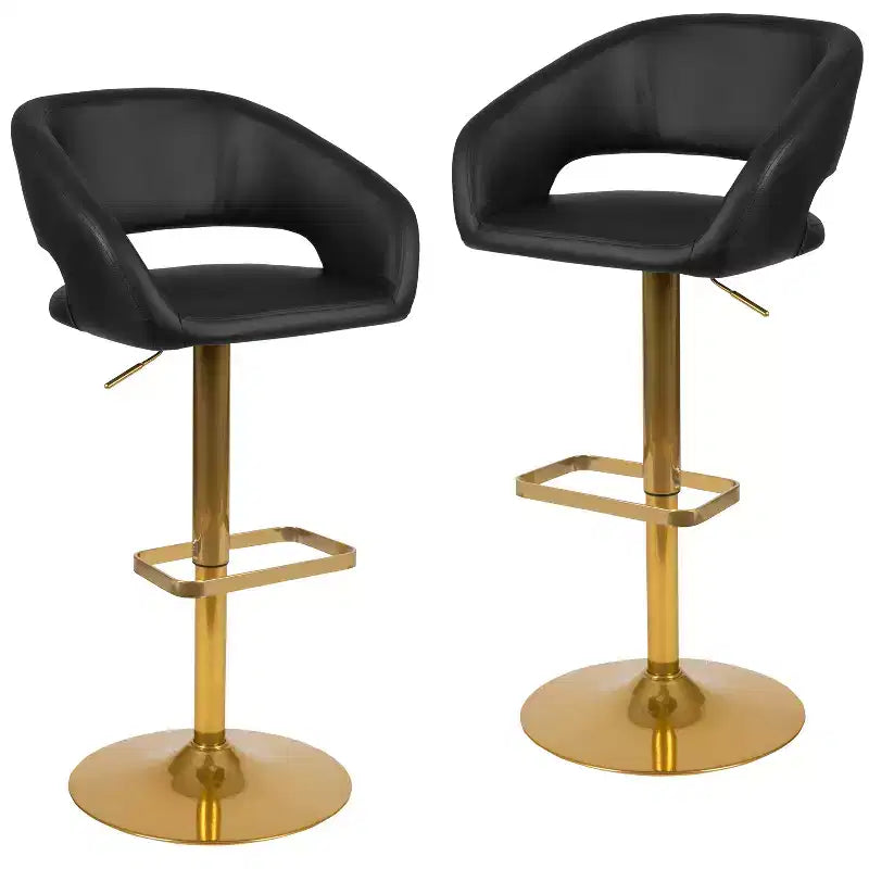Flash Furniture Tabouret de bar contemporain en vinyle, réglable en hauteur, avec dossier mi-haut arrondi, ensemble de 2