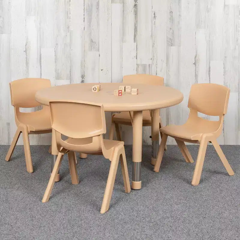 Ensemble table d'activités ronde Emma et Oliver de 33 po en plastique réglable en hauteur avec 4 chaises