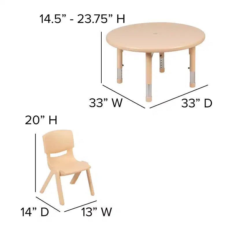 Ensemble table d'activités ronde Emma et Oliver de 33 po en plastique réglable en hauteur avec 4 chaises