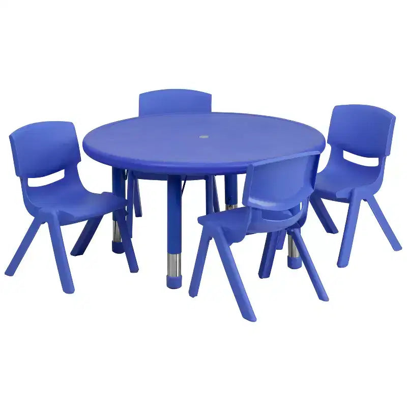 Ensemble table d'activités ronde Emma et Oliver de 33 po en plastique réglable en hauteur avec 4 chaises
