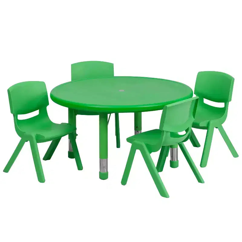 Ensemble table d'activités ronde Emma et Oliver de 33 po en plastique réglable en hauteur avec 4 chaises