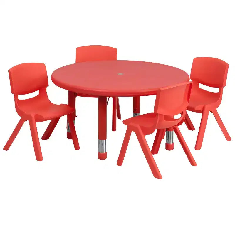 Ensemble table d'activités ronde Emma et Oliver de 33 po en plastique réglable en hauteur avec 4 chaises