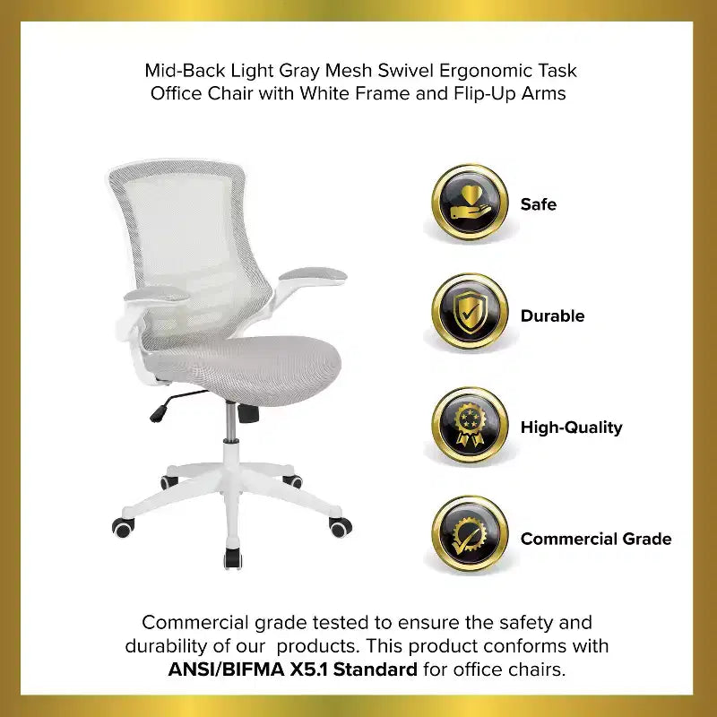 Chaise de bureau ergonomique pivotante en maille Emma et Oliver avec accoudoirs relevables