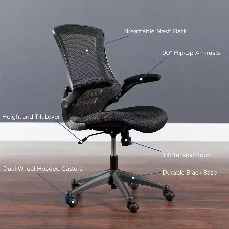 Chaise de bureau ergonomique pivotante en maille Emma et Oliver avec accoudoirs relevables