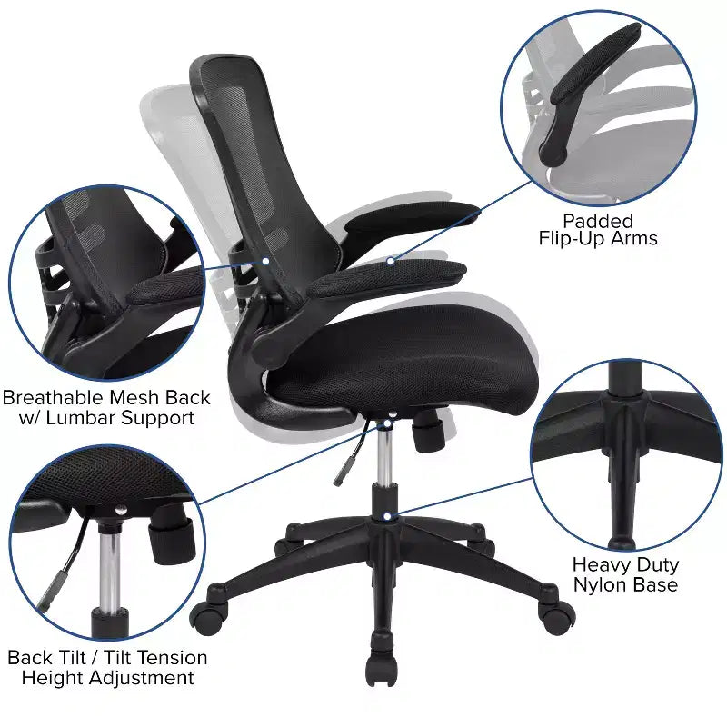 Chaise de bureau ergonomique pivotante en maille Emma et Oliver avec accoudoirs relevables
