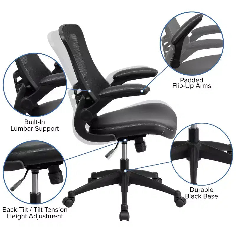 Chaise de bureau ergonomique pivotante en maille Emma et Oliver avec accoudoirs relevables
