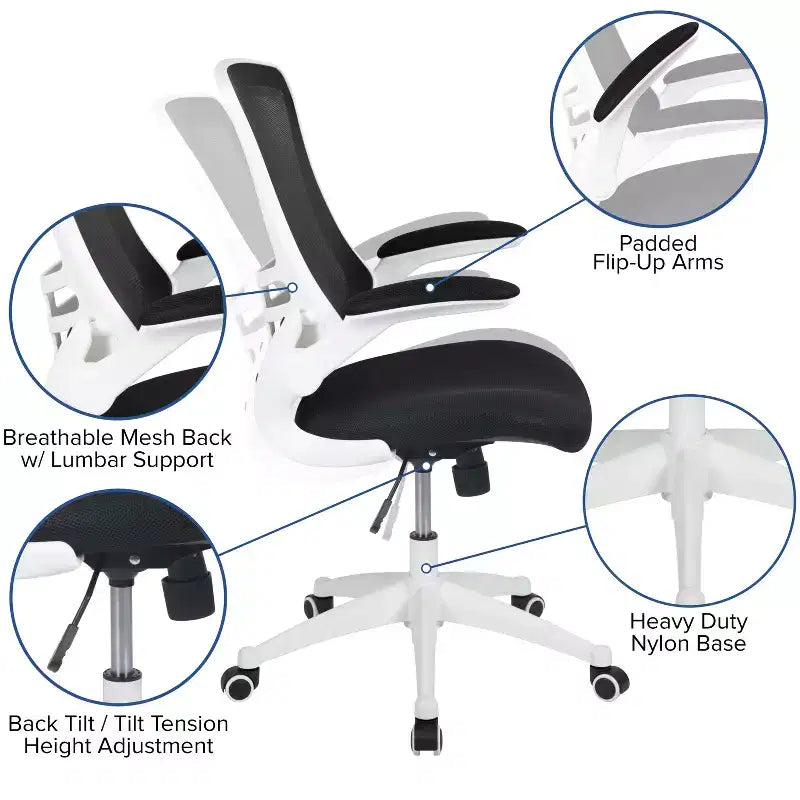 Chaise de bureau ergonomique pivotante en maille Emma et Oliver avec accoudoirs relevables