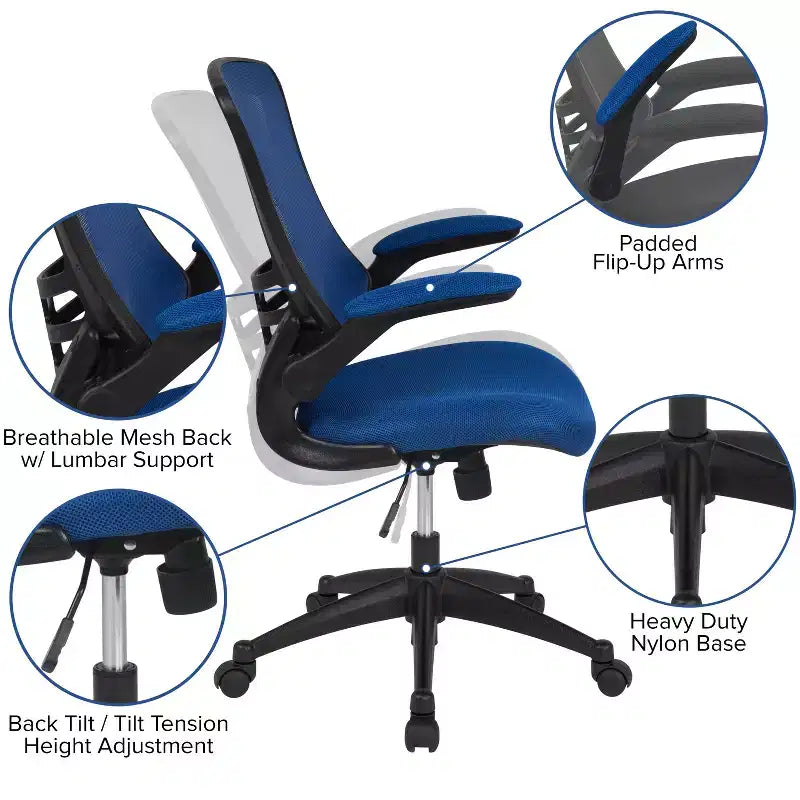 Chaise de bureau ergonomique pivotante en maille Emma et Oliver avec accoudoirs relevables