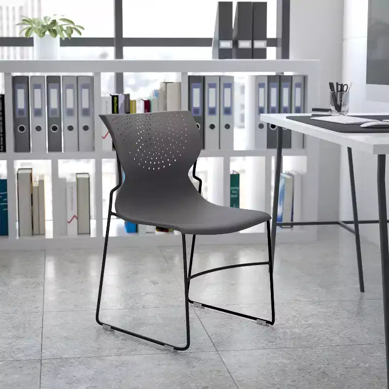 Chaise empilable Emma and Oliver pour la maison et le bureau avec soutien lombaire et cadre métallique - Chaise d'appoint