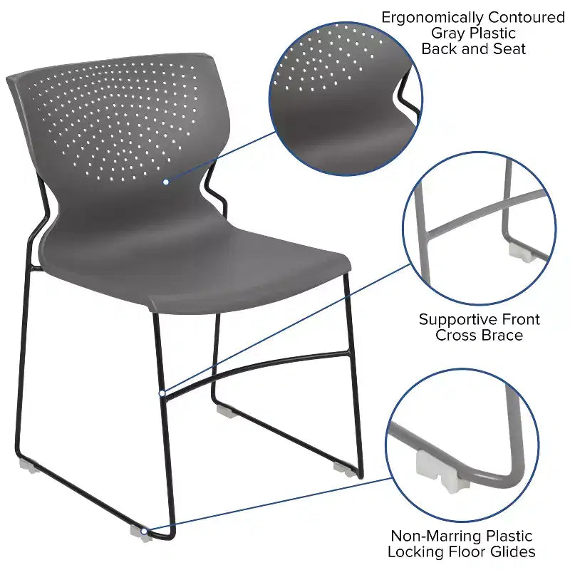 Chaise empilable Emma and Oliver pour la maison et le bureau avec soutien lombaire et cadre métallique - Chaise d'appoint