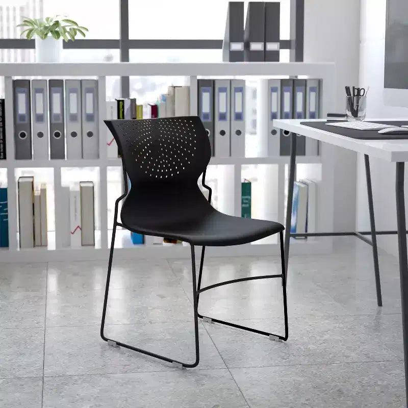 Chaise empilable Emma and Oliver pour la maison et le bureau avec soutien lombaire et cadre métallique - Chaise d'appoint
