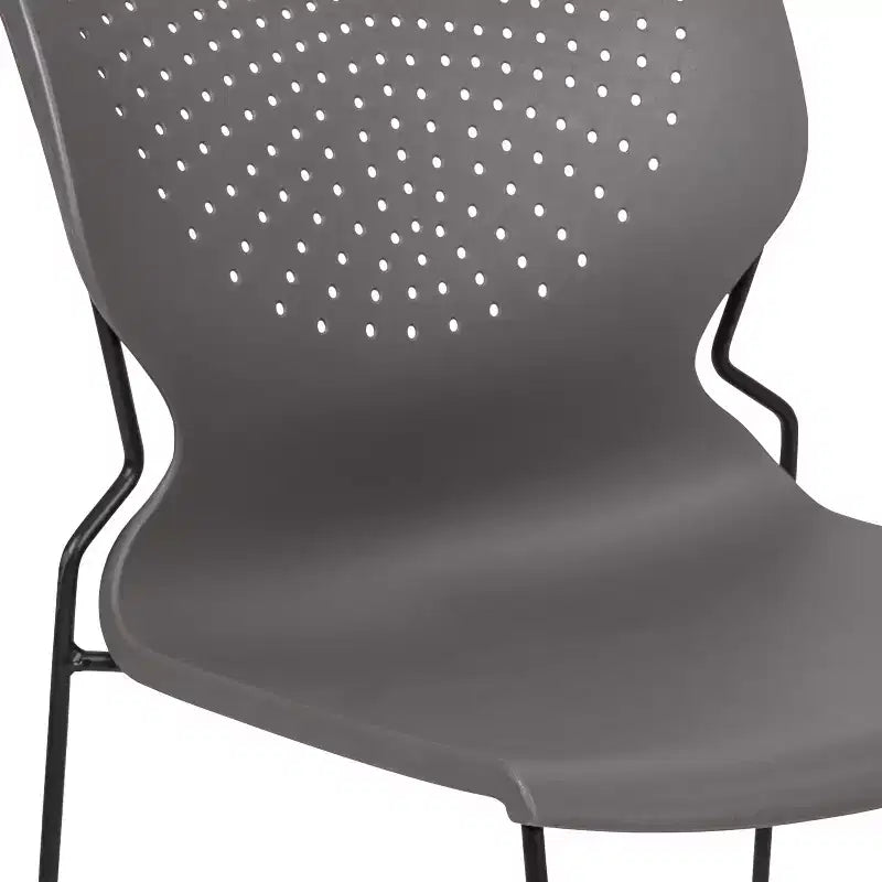 Chaise empilable Emma and Oliver pour la maison et le bureau avec soutien lombaire et cadre métallique - Chaise d'appoint