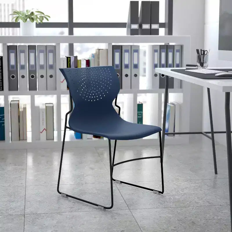 Chaise empilable Emma and Oliver pour la maison et le bureau avec soutien lombaire et cadre métallique - Chaise d'appoint