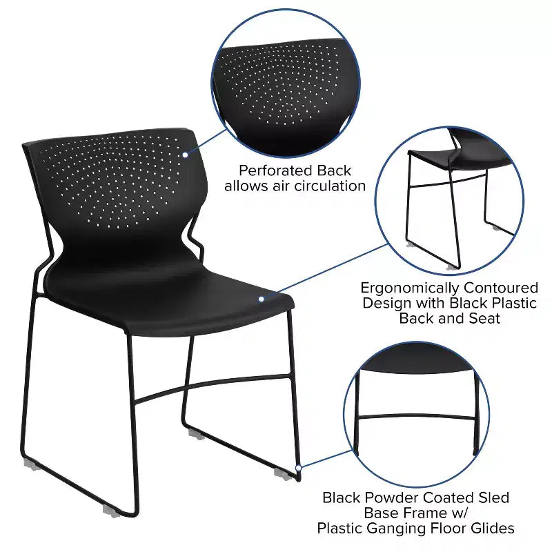 Chaise empilable Emma and Oliver pour la maison et le bureau avec soutien lombaire et cadre métallique - Chaise d'appoint
