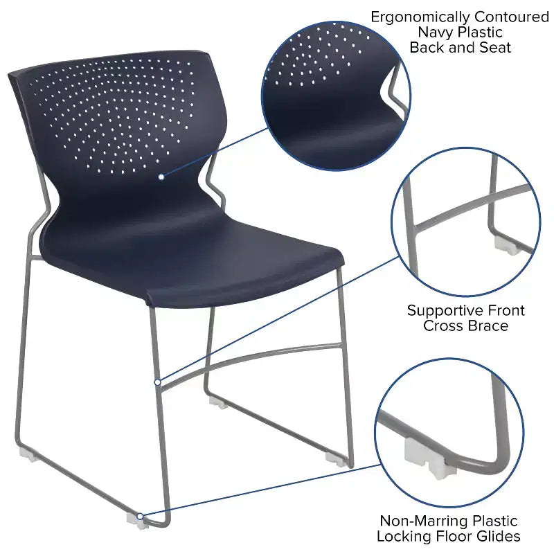 Chaise empilable Emma and Oliver pour la maison et le bureau avec soutien lombaire et cadre métallique - Chaise d'appoint