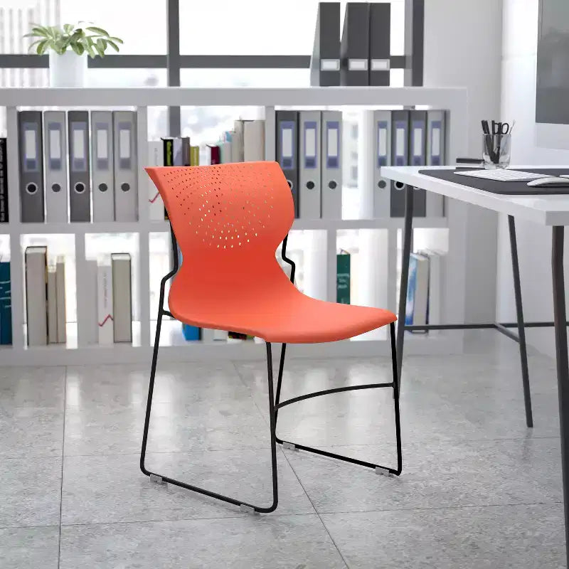 Chaise empilable Emma and Oliver pour la maison et le bureau avec soutien lombaire et cadre métallique - Chaise d'appoint