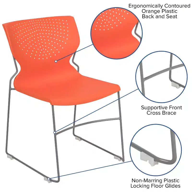 Chaise empilable Emma and Oliver pour la maison et le bureau avec soutien lombaire et cadre métallique - Chaise d'appoint