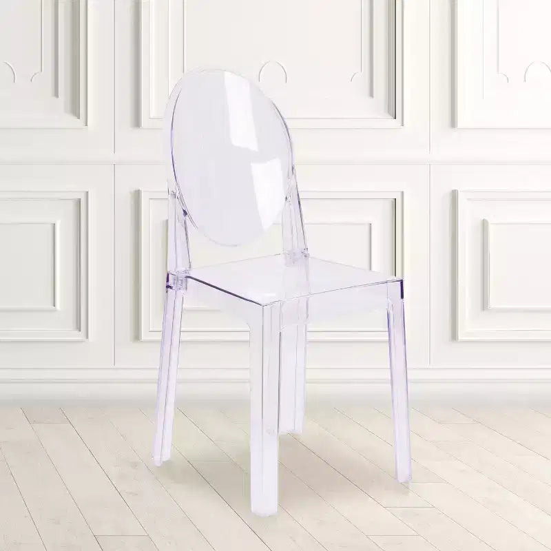 Chaise Fantôme Emma et Oliver à dossier ovale en cristal transparent