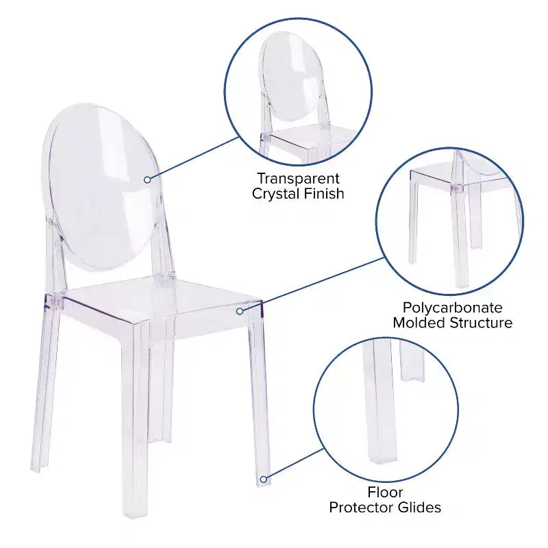 Chaise Fantôme Emma et Oliver à dossier ovale en cristal transparent