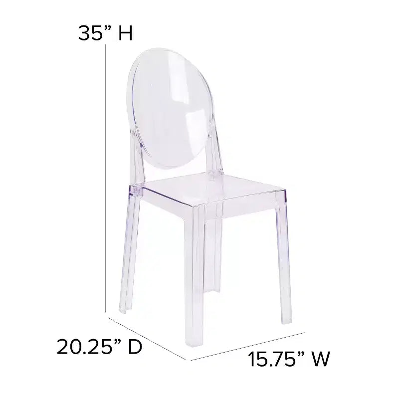 Chaise Fantôme Emma et Oliver à dossier ovale en cristal transparent