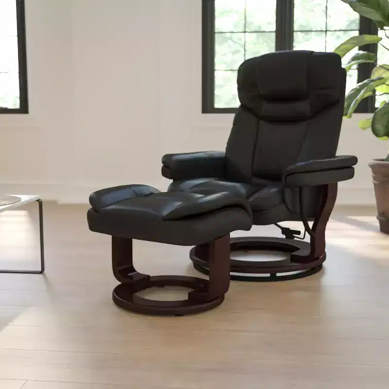 Fauteuil inclinable multiposition Emma et Oliver avec ottoman incurvé et base pivotante en bois