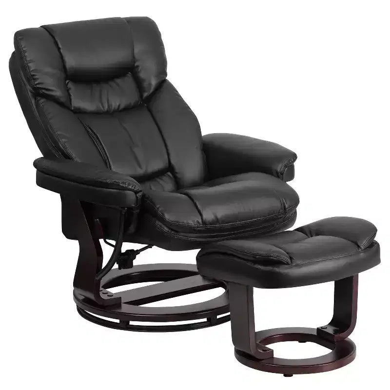 Fauteuil inclinable multiposition Emma et Oliver avec ottoman incurvé et base pivotante en bois