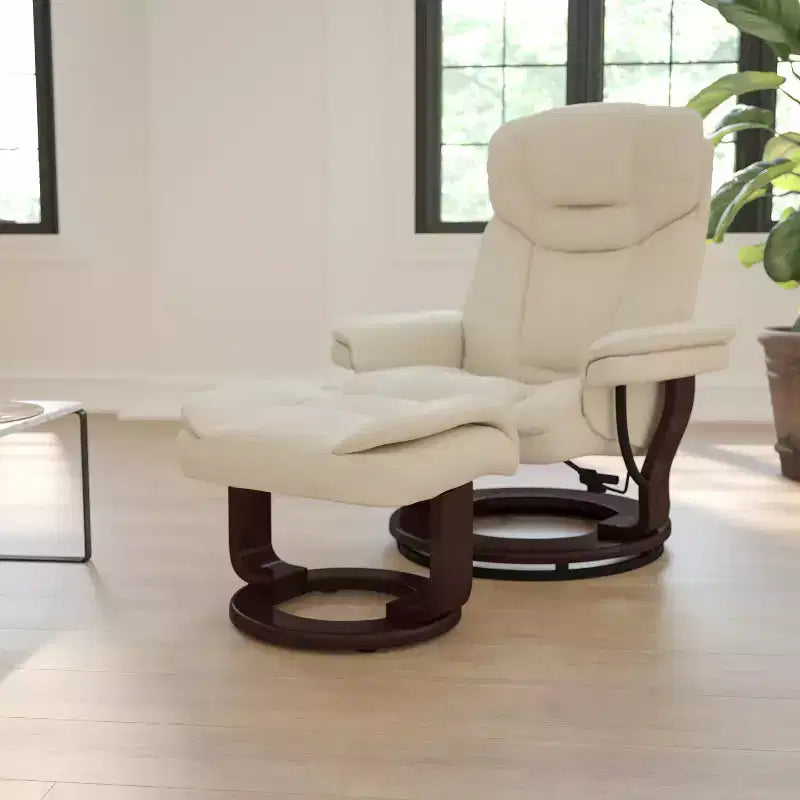 Fauteuil inclinable multiposition Emma et Oliver avec ottoman incurvé et base pivotante en bois