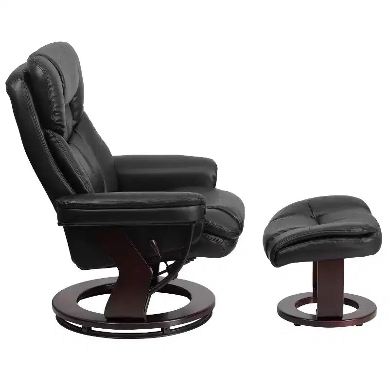 Fauteuil inclinable multiposition Emma et Oliver avec ottoman incurvé et base pivotante en bois
