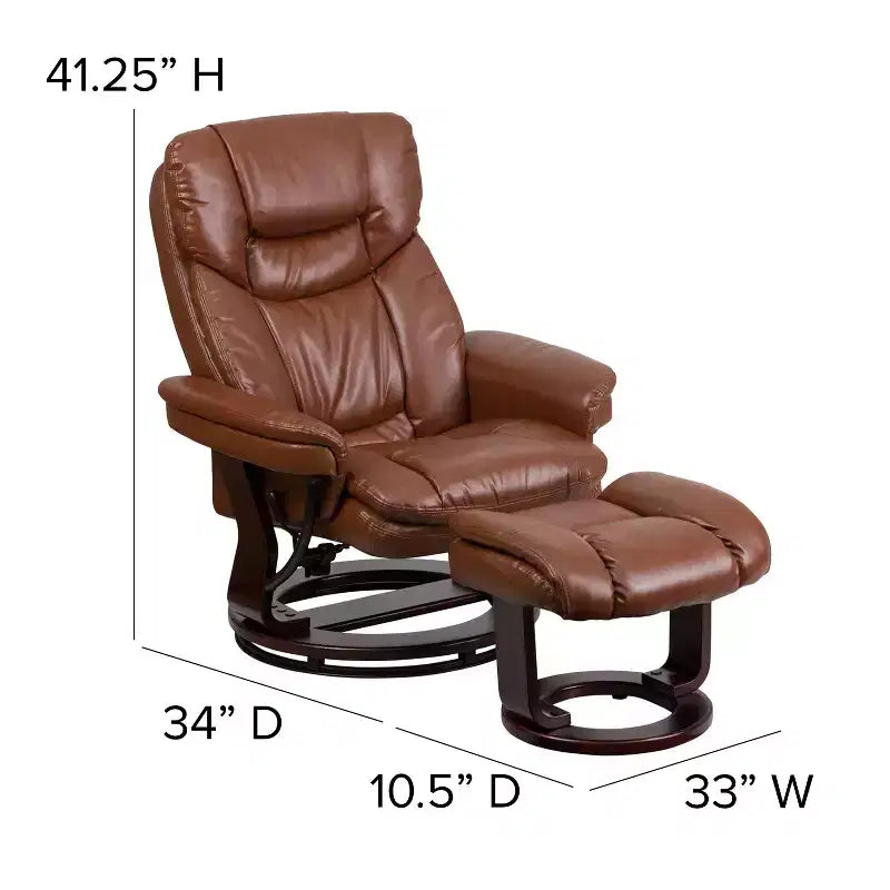 Fauteuil inclinable multiposition Emma et Oliver avec ottoman incurvé et base pivotante en bois