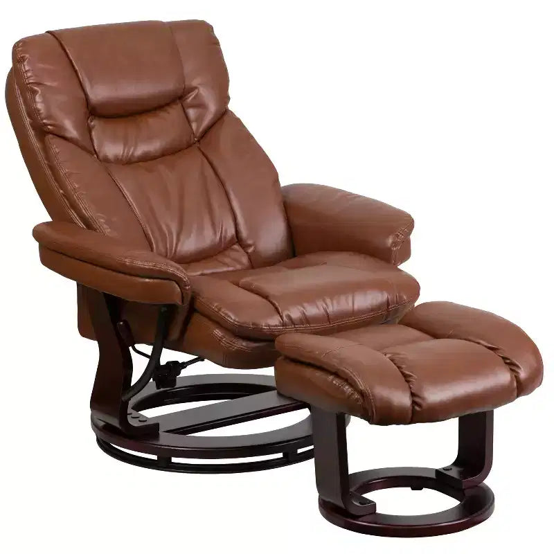 Fauteuil inclinable multiposition Emma et Oliver avec ottoman incurvé et base pivotante en bois