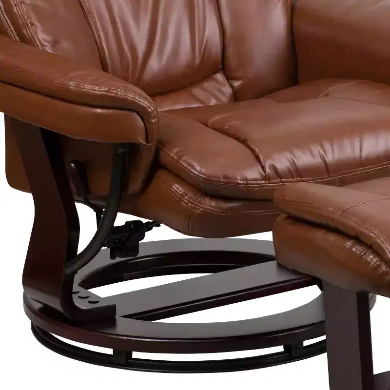Fauteuil inclinable multiposition Emma et Oliver avec ottoman incurvé et base pivotante en bois