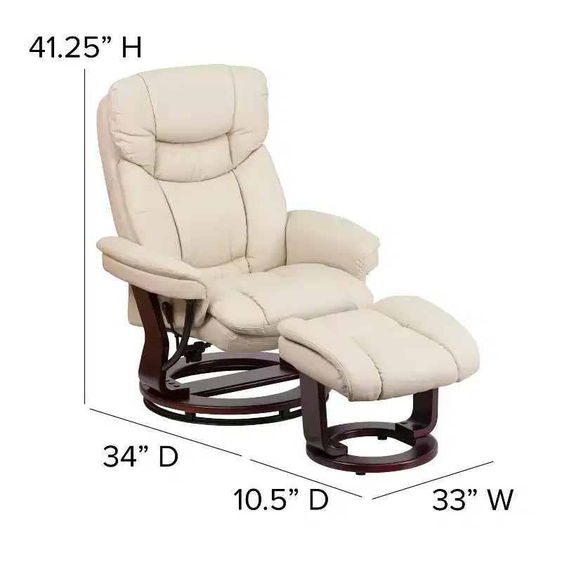 Fauteuil inclinable multiposition Emma et Oliver avec ottoman incurvé et base pivotante en bois