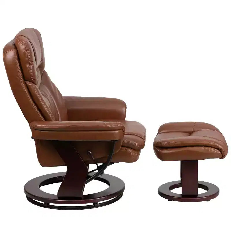 Fauteuil inclinable multiposition Emma et Oliver avec ottoman incurvé et base pivotante en bois