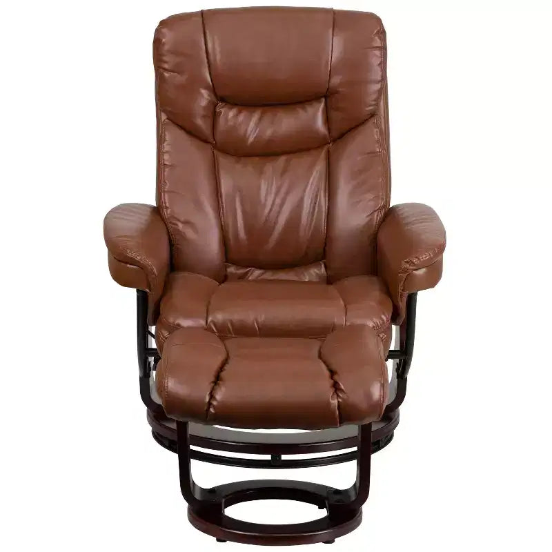 Fauteuil inclinable multiposition Emma et Oliver avec ottoman incurvé et base pivotante en bois