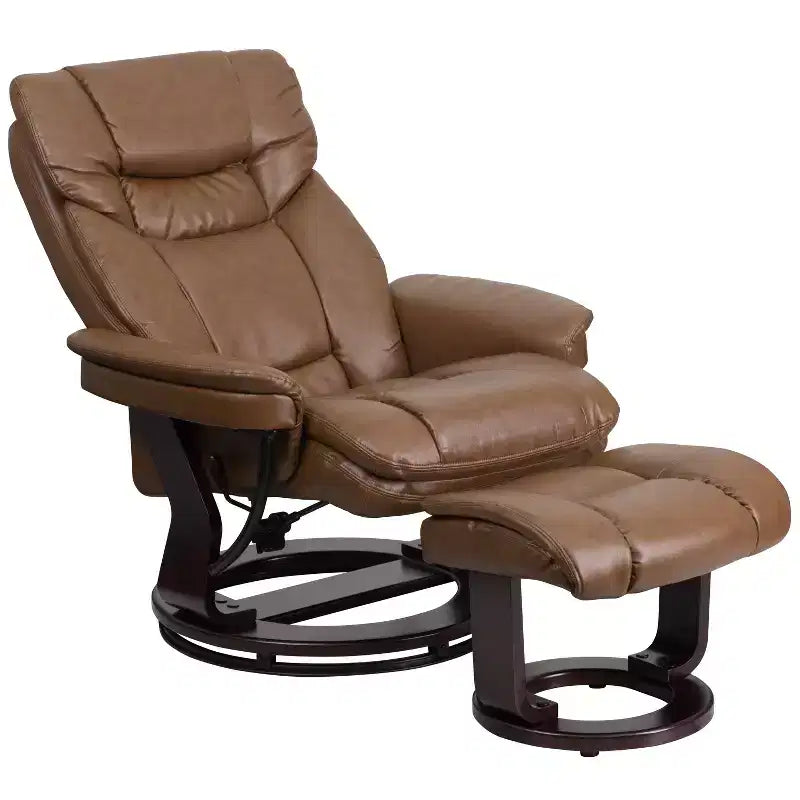 Fauteuil inclinable multiposition Emma et Oliver avec ottoman incurvé et base pivotante en bois