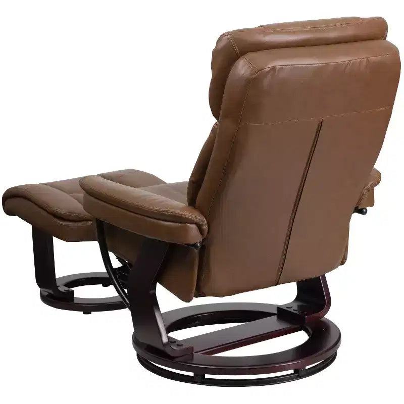 Fauteuil inclinable multiposition Emma et Oliver avec ottoman incurvé et base pivotante en bois