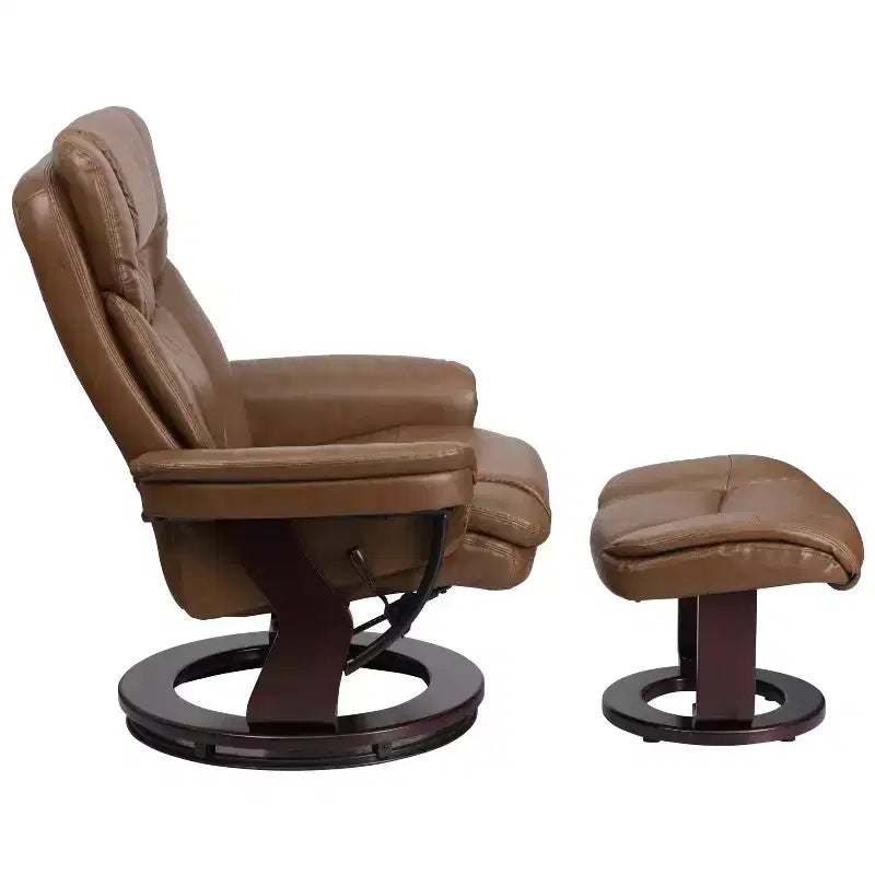 Fauteuil inclinable multiposition Emma et Oliver avec ottoman incurvé et base pivotante en bois