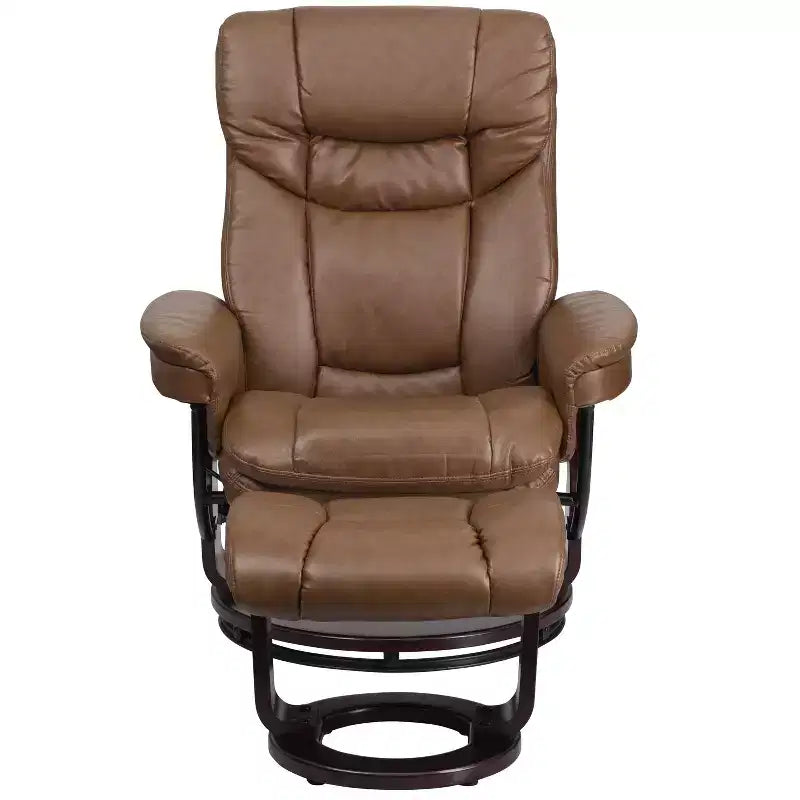 Fauteuil inclinable multiposition Emma et Oliver avec ottoman incurvé et base pivotante en bois