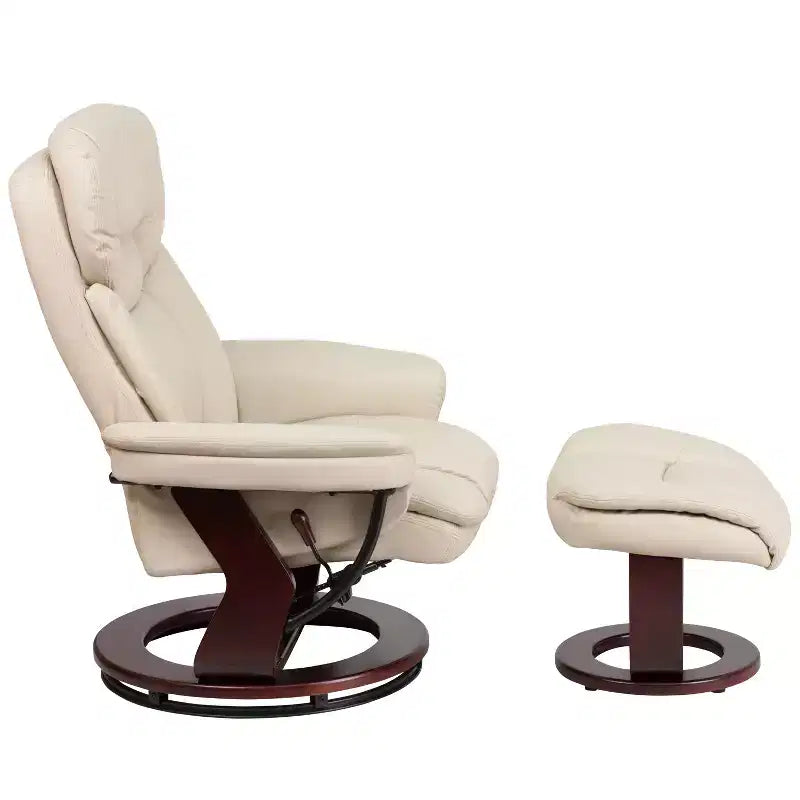 Fauteuil inclinable multiposition Emma et Oliver avec ottoman incurvé et base pivotante en bois
