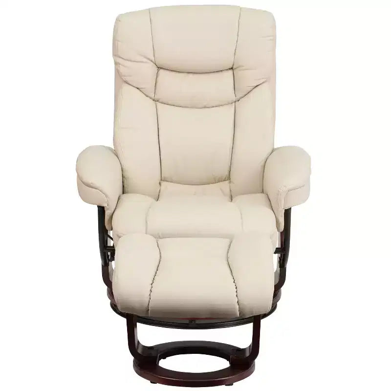 Fauteuil inclinable multiposition Emma et Oliver avec ottoman incurvé et base pivotante en bois