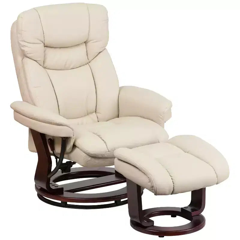 Fauteuil inclinable multiposition Emma et Oliver avec ottoman incurvé et base pivotante en bois