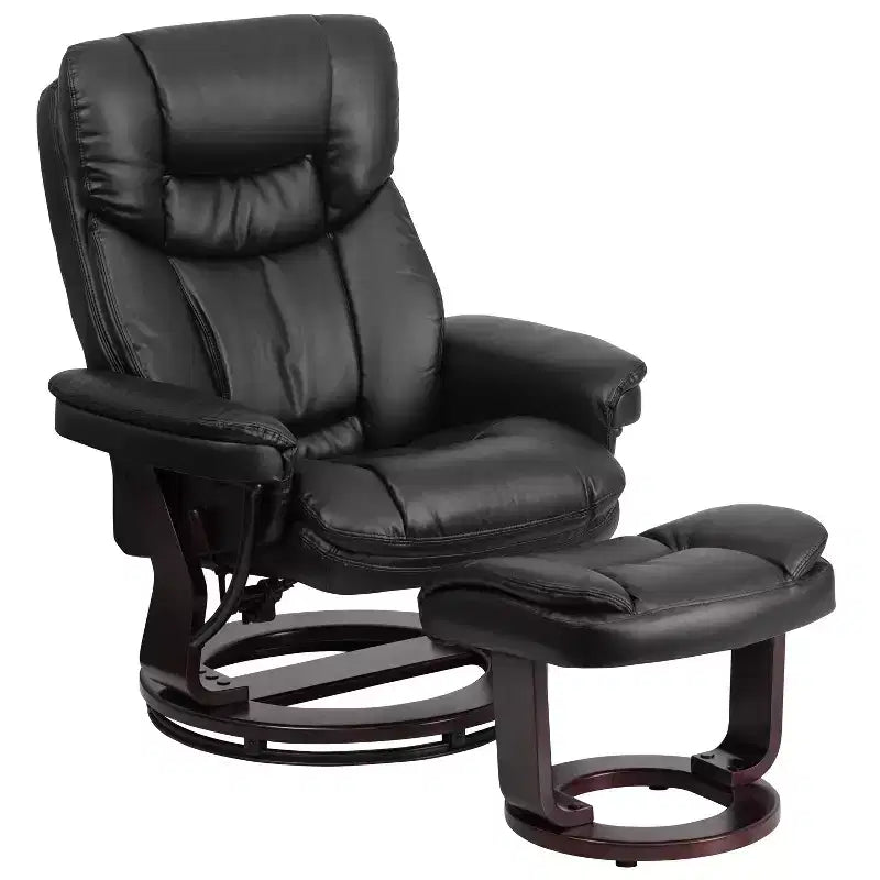 Fauteuil inclinable multiposition Emma et Oliver avec ottoman incurvé et base pivotante en bois