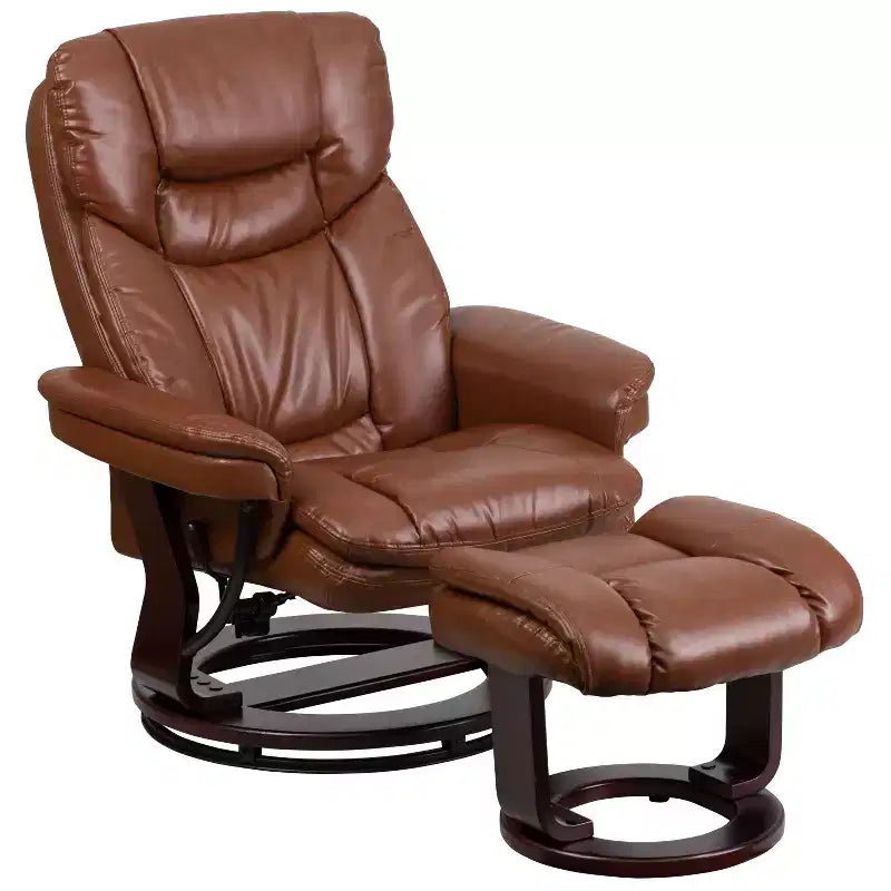 Fauteuil inclinable multiposition Emma et Oliver avec ottoman incurvé et base pivotante en bois