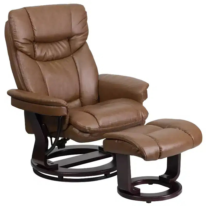 Fauteuil inclinable multiposition Emma et Oliver avec ottoman incurvé et base pivotante en bois