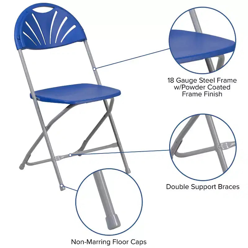 Emma et Oliver Lot de 2 Chaises Pliantes en Plastique avec Dossier à Lattes pour Mariage, Fête, Événement, Maison, Bureau