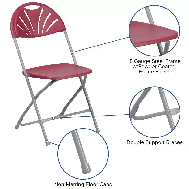 Emma et Oliver Lot de 2 Chaises Pliantes en Plastique avec Dossier à Lattes pour Mariage, Fête, Événement, Maison, Bureau