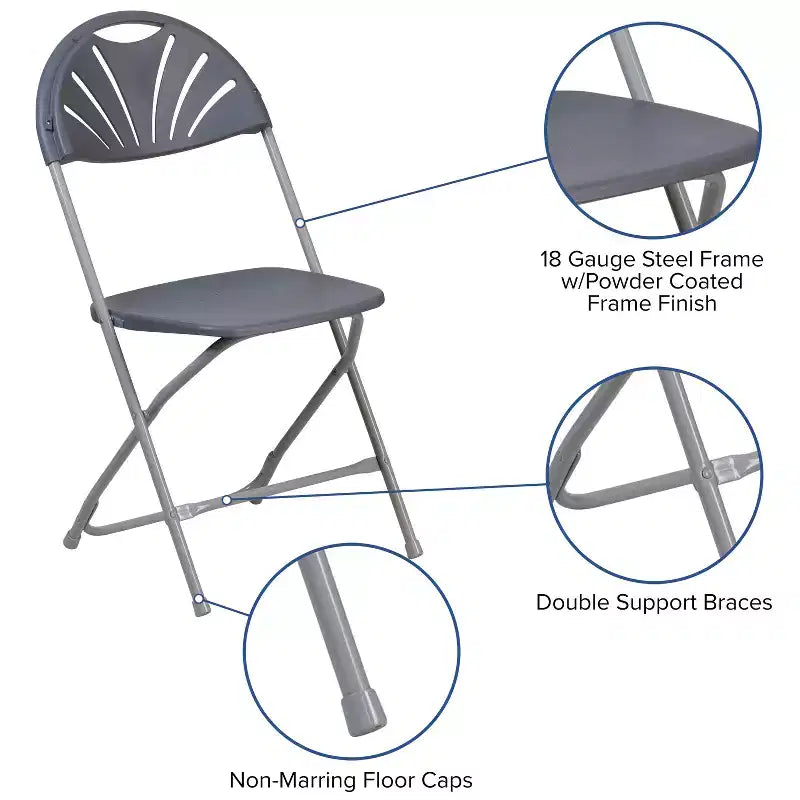 Emma et Oliver Lot de 2 Chaises Pliantes en Plastique avec Dossier à Lattes pour Mariage, Fête, Événement, Maison, Bureau
